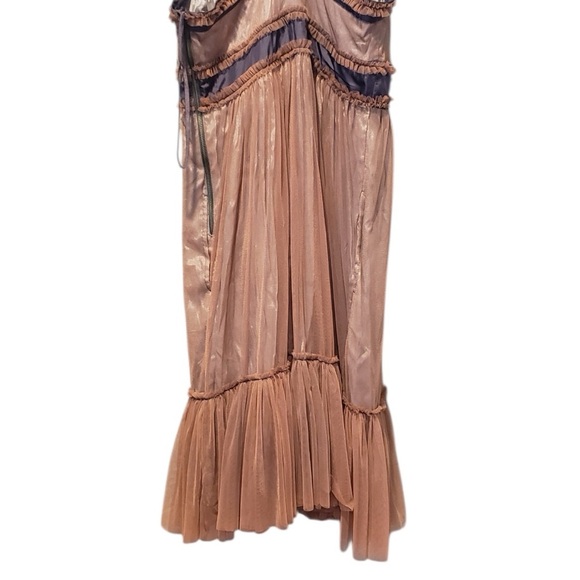 Anthropologie Elegant Brown Satin Dress with Floral Detail Size 8 - Picture 8 of 9